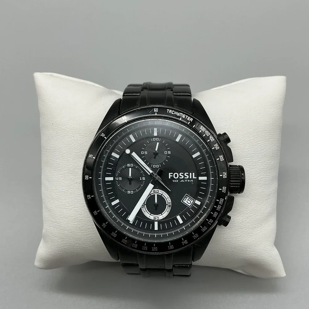 Fossil Decker CH-2607 Mens Watch 43mm Black Chronograph Stainless New Battery